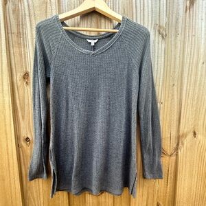 Sonoma Gray Waffle-Knit V-Neck Long Sleeve Tunic Top